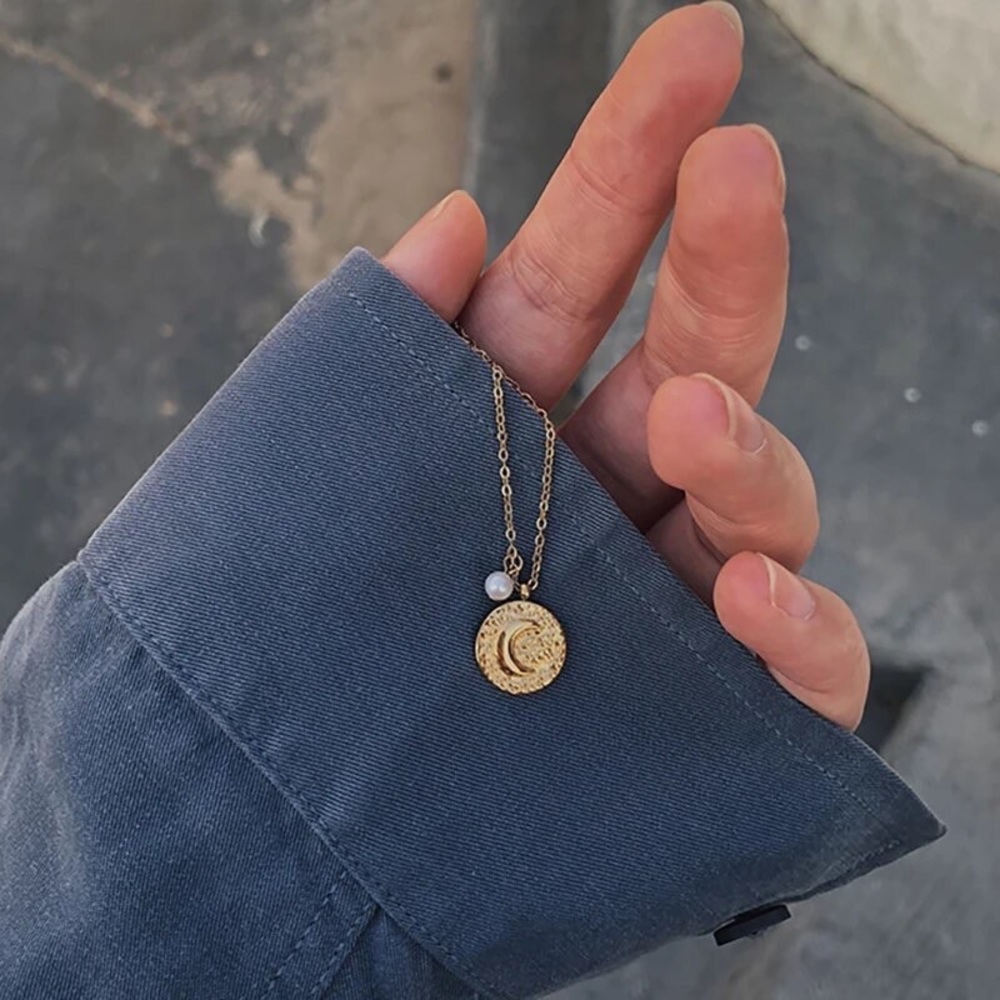 Pearl Charm Moon Necklace